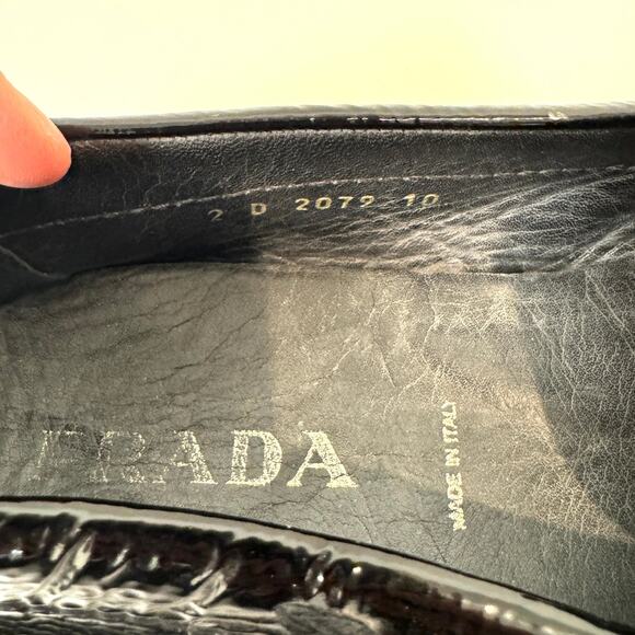 PRADA Black Patent Leather Silver Triangle Logo Driving Loafer 10 Moccasin Shoes main image 3